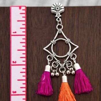 Long Geometric Tassel Pink Orange Dangle Earrings, 5 of 9
