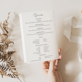 Wedding Table Menu In White And Dark Green Leaf, 3 of 4