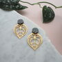 Gold Plated Leaf Anthurium Drop Earrings, thumbnail 2 of 7