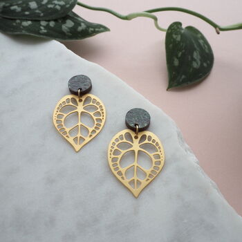 Gold Plated Leaf Anthurium Drop Earrings, 2 of 7