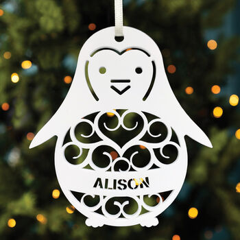 Personalised Spiral Penguin Christmas Tree Decoration, 2 of 4