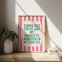 Turns Out These Are Our Monkeys Wall Print | Watermelon And Cream Stripe With Vivid Teal, thumbnail 1 of 3