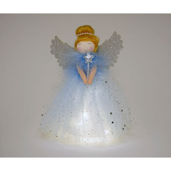 Blue Snow Fairy Light Up Angel Decoration Tree Topper, 2 of 7