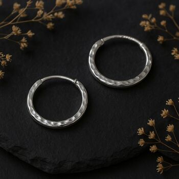 Sterling Silver Hammered Hoop Sleeper Earrings, 5 of 9
