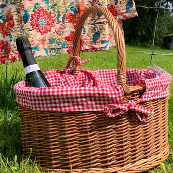 Willow Picnic Hamper Basket | Red Gingham Lining, 2 of 7