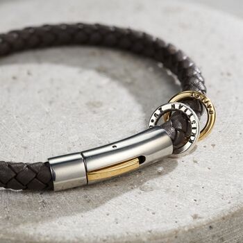 Mens Personalised Mixed Metal Plaited Leather Bracelet, 3 of 6