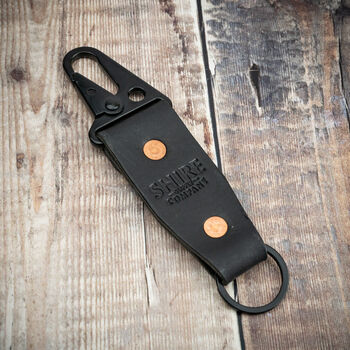 Personalised Handcrafted Black Leather Key Ring, 2 of 4