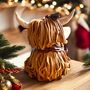 Handmade Winter Highland Cow Large Sculpture Ornament, thumbnail 3 of 4