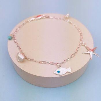 Sterling Silver Ocean Charm Bracelet, 2 of 5