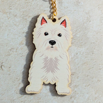 West Highland Terrier Dog Wooden Keyring With Optional Christmas Card, 4 of 11