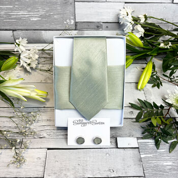 Light Sage Shantung Wedding Tie Set, 4 of 10