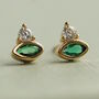 Emerald Green Eye Sterling Silver Gold Stud Earrings, thumbnail 1 of 5