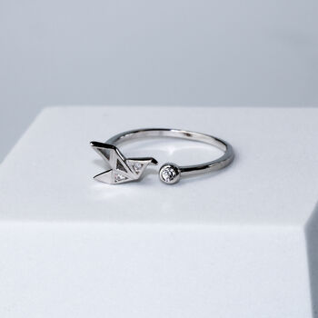 Sterling Silver Origami Crane Adjustable Ring, 2 of 4