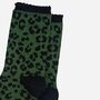 Women's Khaki Green Leopard Print Glitter Socks, thumbnail 3 of 4