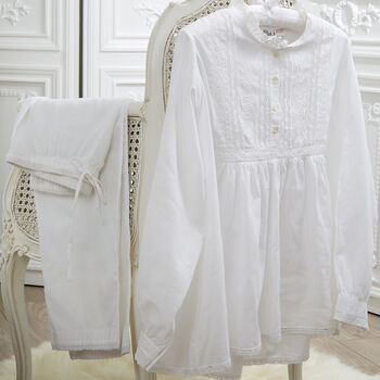 White Cotton Victorian Styled Pyjama Set, 4 of 6