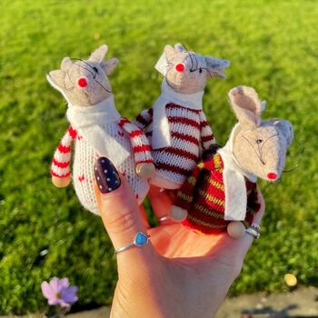 Tiny Felt Mouse In Knitted Jumper, 2 of 9