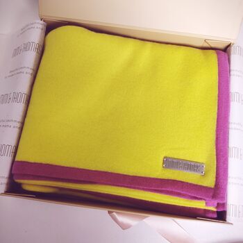 Yellow Purple Accent 100% Cashmere Travel Wrap Shawl Gift Boxed, 8 of 10