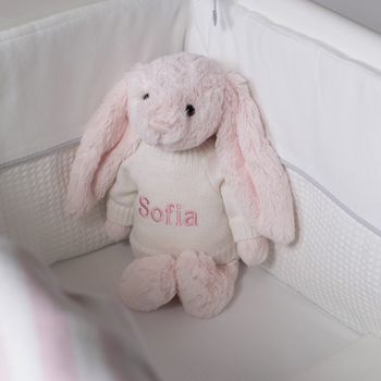 Personalised Striped Baby Blanket And Bashful Bunny Toy, 4 of 7
