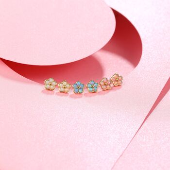Pink Opal Flower Stud Earrings Sterling Silver, 7 of 12