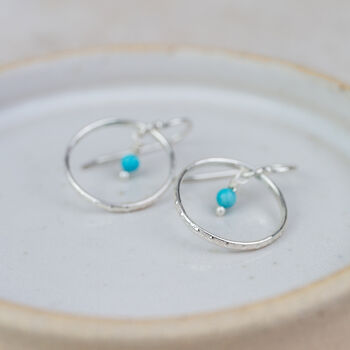 Sterling Silver And Turquoise Celestial Hoop Earrings, 2 of 4