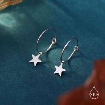 Sterling Silver Very Minimalist Star Hoop Earrings, 3 of 11