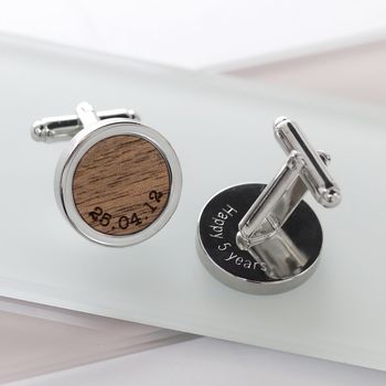 Walnut Wood Name And Date Cufflinks, 3 of 5