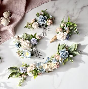 White, Blue And Pink Floral Hair Pins, 4 of 5