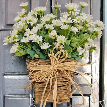 Spring Cream Wildflower Basket Door Wreath, 7 of 8