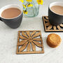 Oak Veneer Floral Coasters Set Of Four Home Gift, thumbnail 5 of 8