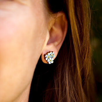 Inky Forget Me Not Cluster Birch Stud Earrings, 2 of 10