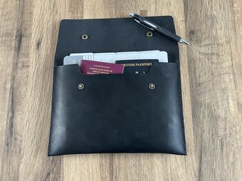 Personalised Black Leather A5 Travel Documents Folder, 5 of 12