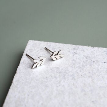 Small Sterling Silver Delicate Leaf Stud Earrings, 3 of 6