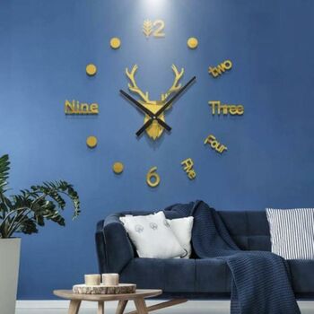 Stag Antlers 3D Wall Clock,Black,Gold,Silver,Red, 3 of 4