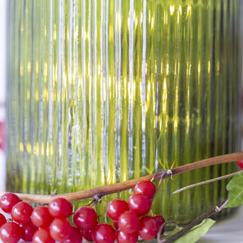 Tall Ribbed Hurricane Green Glass Vintage Candle Holder, 2 of 3