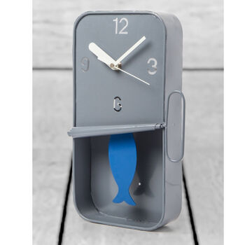 Grey Metal Sardine Tin Pendulum Wall Clock, 3 of 4