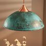 Verdigris Tall Hammered Copper Pendant Light, Handcrafted Green Patina Ceiling Lamp With Copper Fixtures, thumbnail 5 of 5