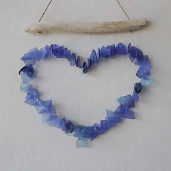 Love Heart Recycled Glass Driftwood Blue, 6 of 6