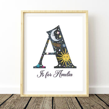 Sun Moon And Stars Personalised Initial Print, 2 of 11