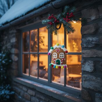 Handmade Felt Gingerbread Sweetshop House Decoration, 6 of 6