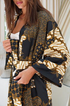 Black Satin Batik Kimono Robe, 4 of 7