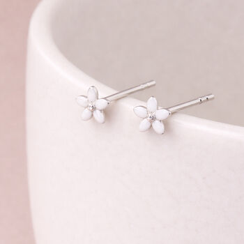 Tiny Sterling Silver White Daisy Stud Earrings, 4 of 7