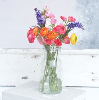 Summer Faux Flower Bouquet Of Ranunculus And Sweet Peas, 3 of 5