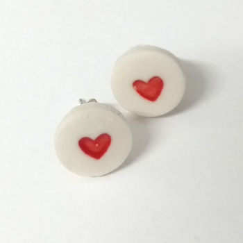 Red Heart Stud Earrings Silver And Ceramic, 2 of 2