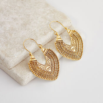 Ethnic Inspired Hollow Flower Drop Earring, 4 of 5