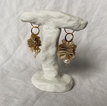 Eco Printed Silk Ruffle Pearl Earrings, 9 of 10