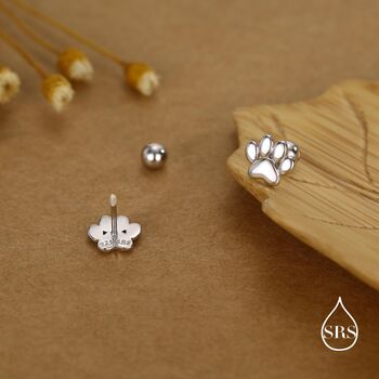 Sterling Silver Paw Print Screw Back Stud Earrings, 7 of 11