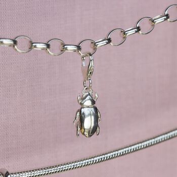 Jewel Chafer Beetle Charm Sterling Silver, 3 of 11