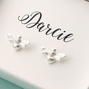 Personalised Silver Bumble Bee Earrings, 2 of 3