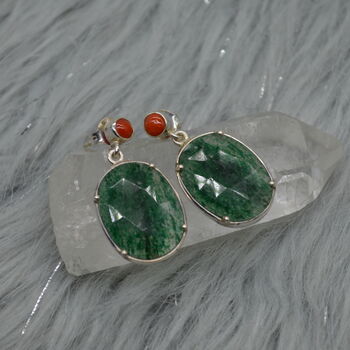 Green Aventurine Red Coral Earrings: Sterling Silver, 4 of 5