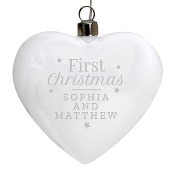 Personalised First Christmas LED Glass Heart Christmas Bauble, 4 of 4